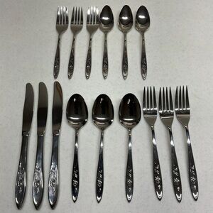 Vintage Oneida Community My Rose Stainless Flatware 15 Pieces